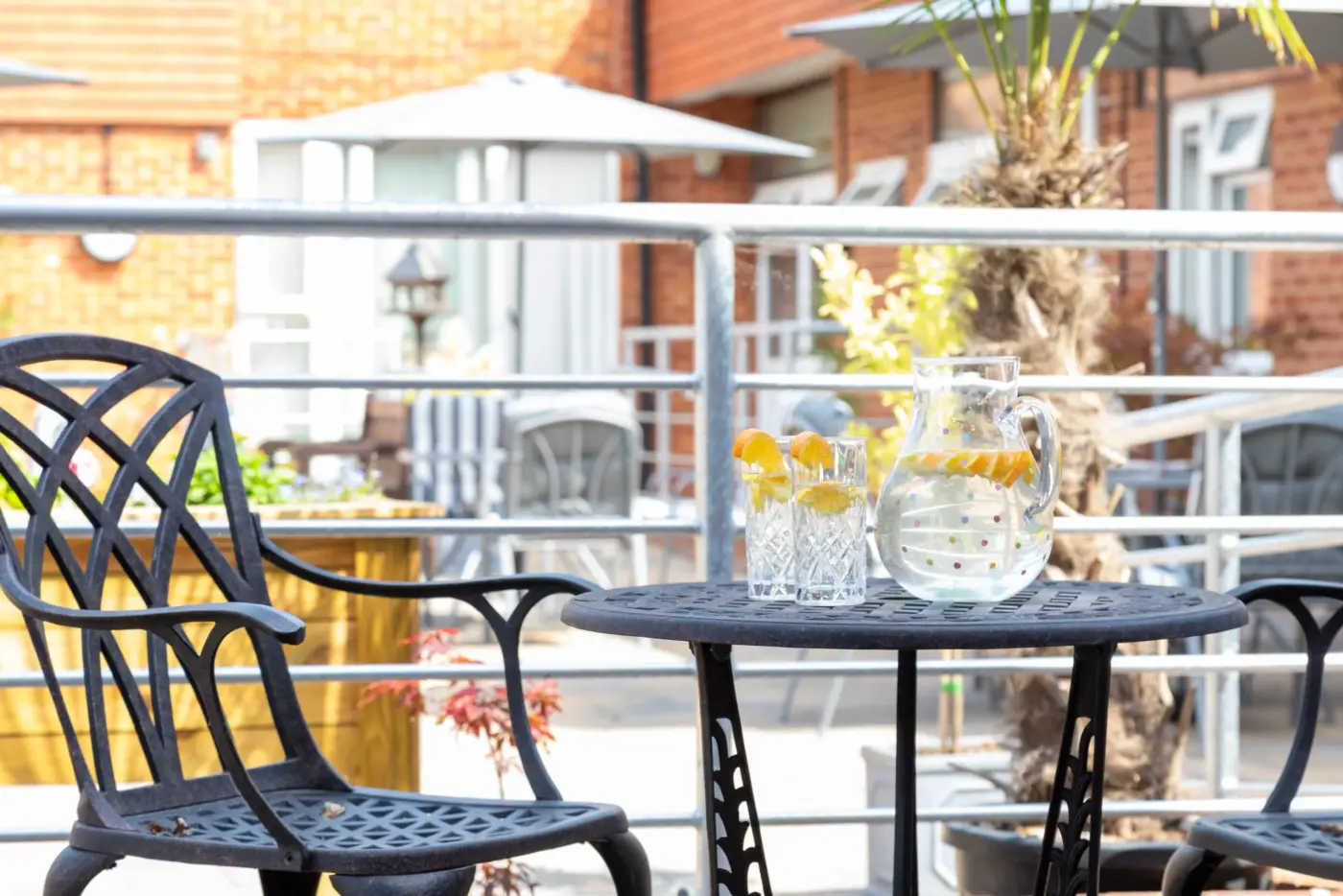 table and chairs outside care home